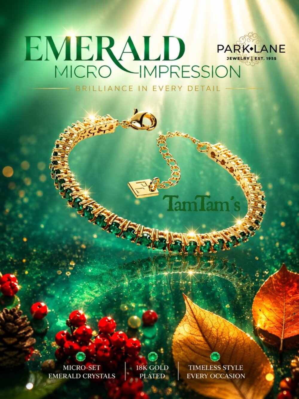 Park Lane Emerald Micro Tennis Impression Bracelet - Picture 1 of 4
